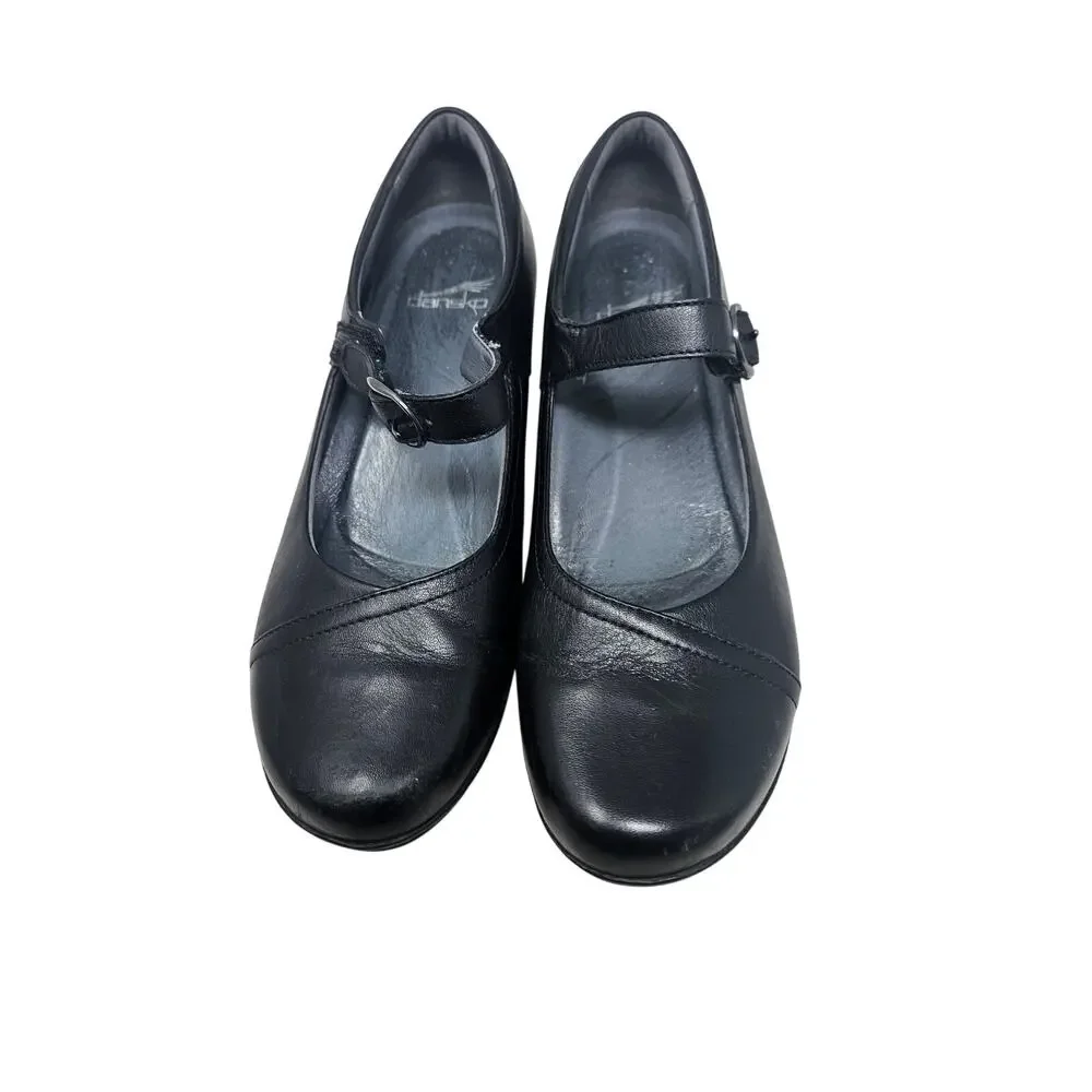 Dansko 39 Fawna Mary Jane Black Leather Comfort Professional Career Minimalist